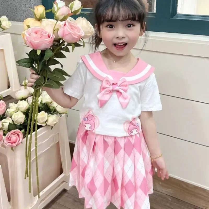

Sanrios Kuromi Girls Dress Summer Fashion Mesh Cotton Jk Skirt Academy Style Folding Short Skirt Plaid Skirt Cartoon Uniform