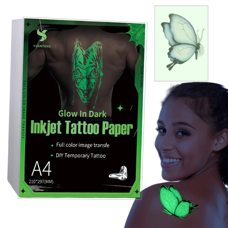 

Glow In The Dark Inkjet Temporary Tattoo Paper A4 Printable Paper Set For Kids Printable Water Transfer Tattoo Stencil Paper