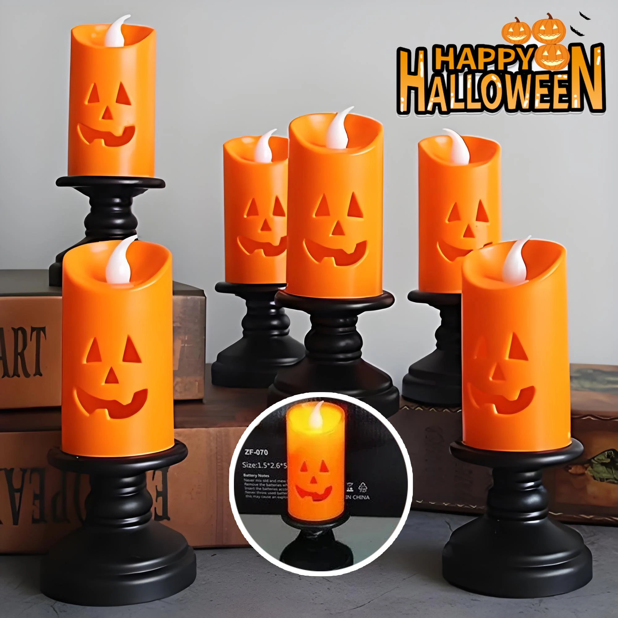 

Pumpkin LED Flameless Candles Orange Halloween Table Centerpieces Flickering Safe Decor Battery Operated Spooky Party Ambiance