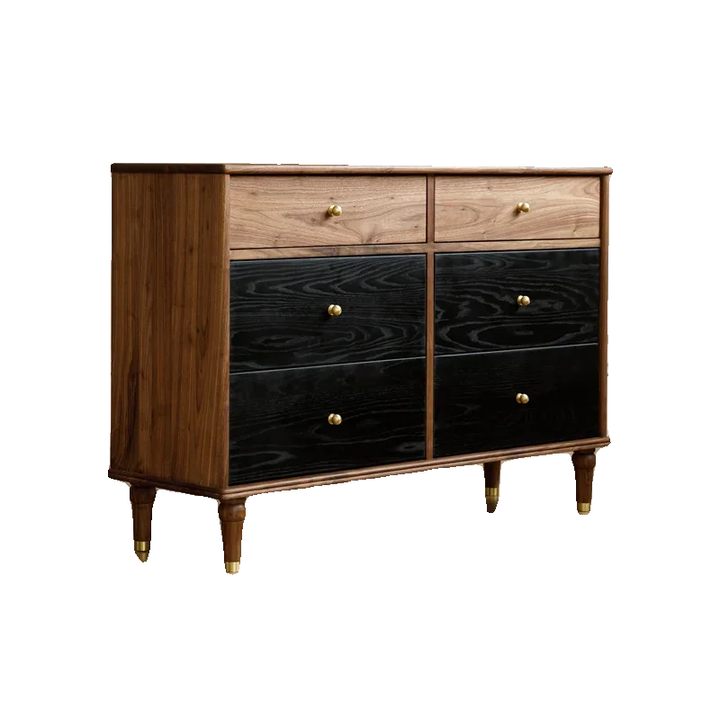 

North American black walnut contrasting color six-chest cabinet, French bedroom black retro storage medium