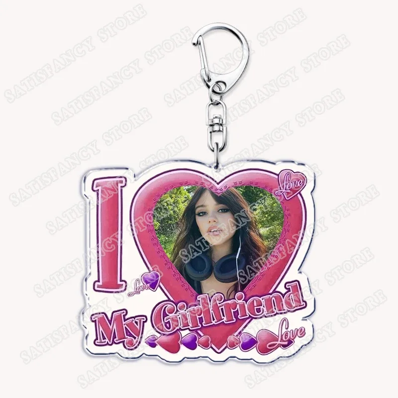 Popular TV Actor I Love My Girlfriend Keychain for Accessories Jenna Ortega Girl Pink Heart Keyring Jewelry Fans Friends Gifts