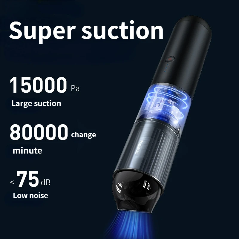 Baseus A3 Car Vacuum Cleaner Wireless 15000Pa High Power Mini Car Charging Portable Handheld LED Light for Car Interior Cleaner