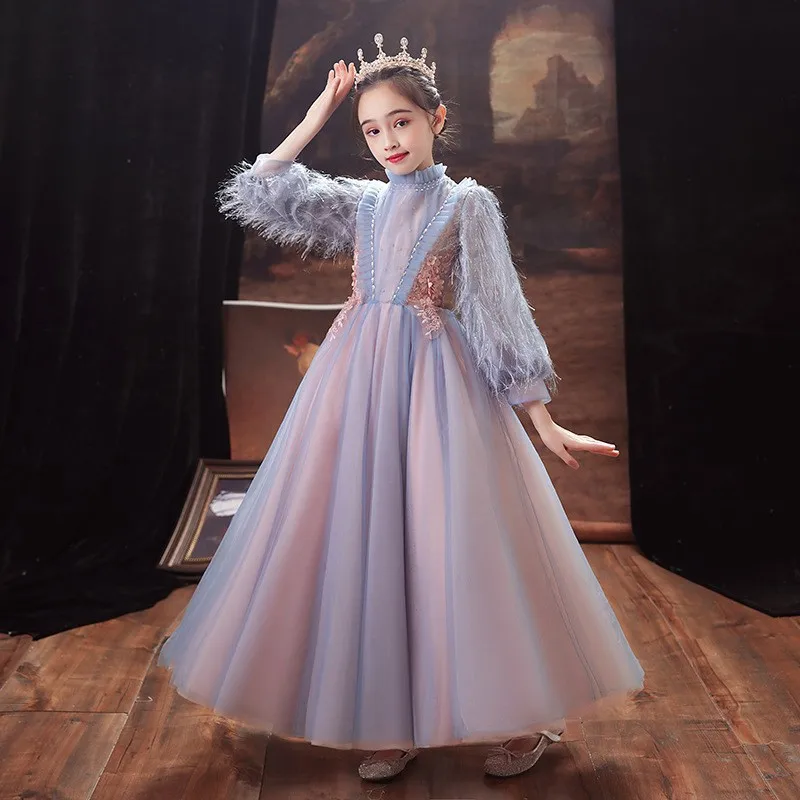 Winter Kids Birthday Party Wear Dresses for Girls First Communion 3 To 6 12 Year Formal Child Luxury Gowns Thick Warm Long Dress