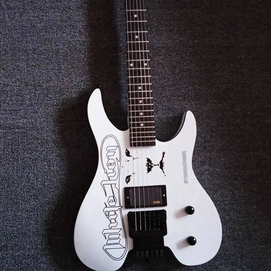 high quality Lion White Headless Electric Guitar 6-string 648mm scale length mahogany body maple neck fretboard with hardcase