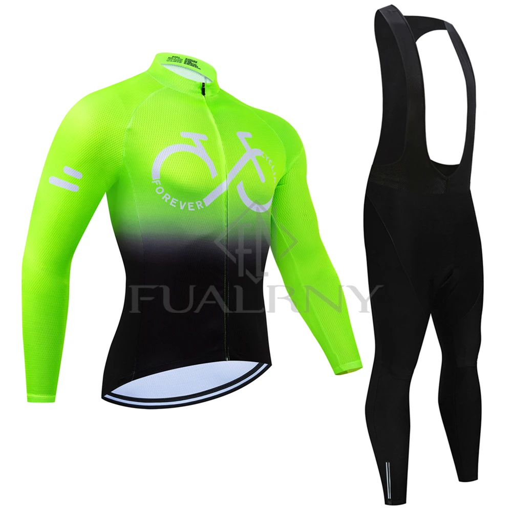 Autumn Long Sleeve Cycling Jersey Set 19D Bib Set MTB Uniform Bicycle Clothing Quick Dry Bike Clothes Mens Long Cycling Wear