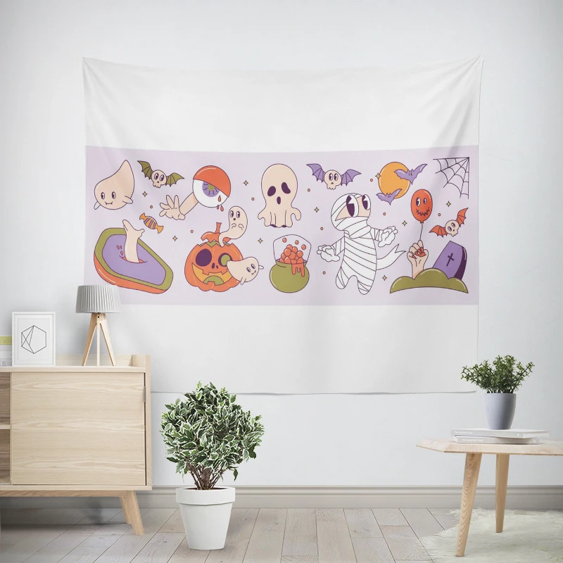 Tapeçaria de parede para decoração de quarto, quarto moderno, quarto estético, arte da parede, tecido grande, halloween, engraçado, outono