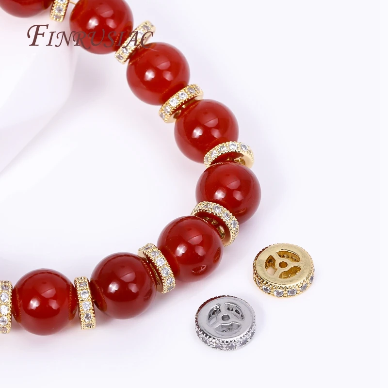 2 Sizes 18K Gold Plated Brass With Zircon Wheel Shape Beads Round Spacer Beads Bracelets Beads For Handmade Beads Jewellery