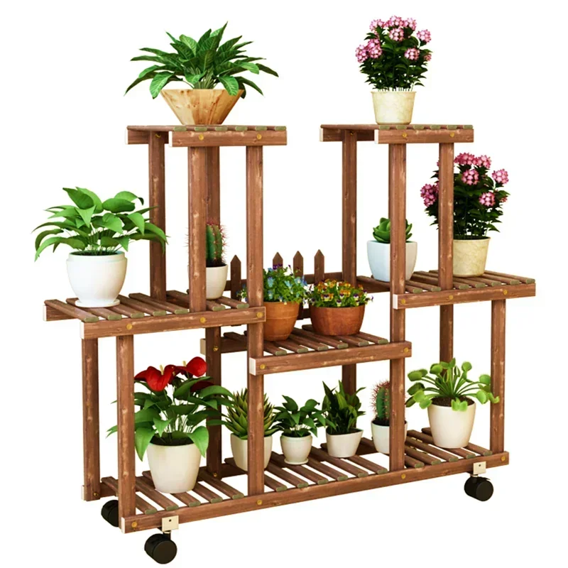 Succulent Flower Pot Flower Rack Solid Wood Multi-Layer Floor Surface Indoor Balcony Living Room Green Radish Storage Rack