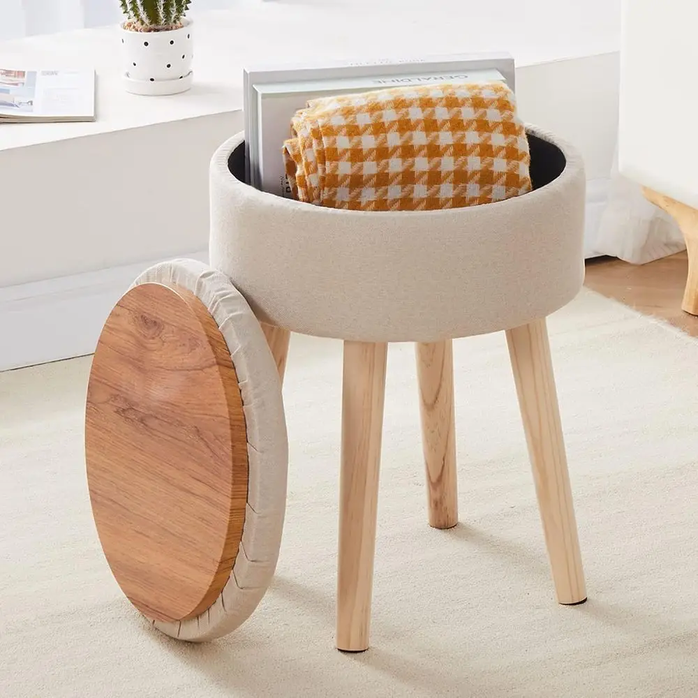 

Storage Ottoman Linen Round Vanity Stool Tray Top ern oot Stool with Wood Legs Multiunctional Upholstered oot Ottoman Rest or Li