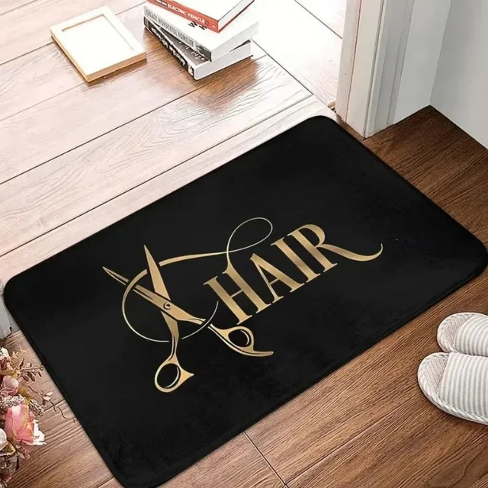 Barbershop Logo & Tool Doormat Collection for Salon Entrance & Shop Floor Retro Barber Pole-inspired Non-slip Floor Rug