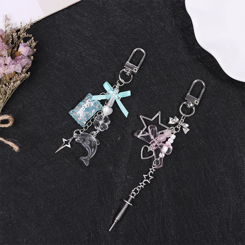 Y2k Pink Wings Phone Chain Dolphin Star Keychain Sweet Cool Beaded Earphone Case Pendant Bag Decor Car Keyring