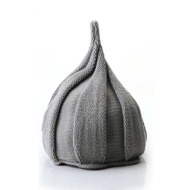 Knitted Pointed Beanie Fleece Lined with Propeller Flower Design for Autumn Winter Warmth Suitable for Baby Infant Child