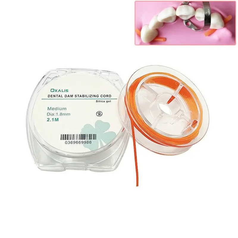 Elastic Dental Rubber Dam Estabilização Cord, Cunhas Médias, Grampos Folhas, 2,1 m por Dia 1,8mm, 1 Rolo