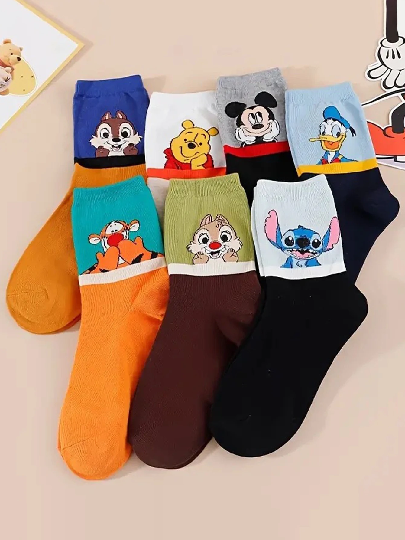 14/21 Pairs miniso السيدات منتصف العجل الجوارب الكرتون أنيمي ديزني موضوع النمط الأكاديمي الياباني لطيف جديد المرأة الجوارب #2