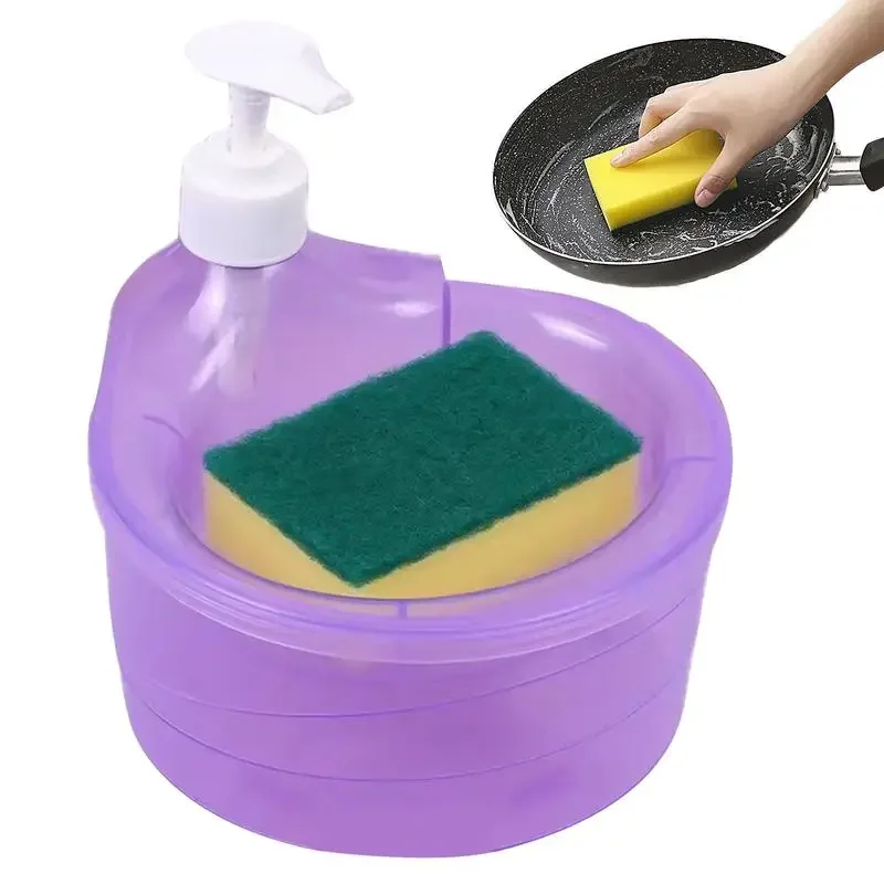 2-in-1 Detergent Dispenser with Sponge Dishwashing Storage Box Detergent Press Sponge Holder Soap Dispenser
