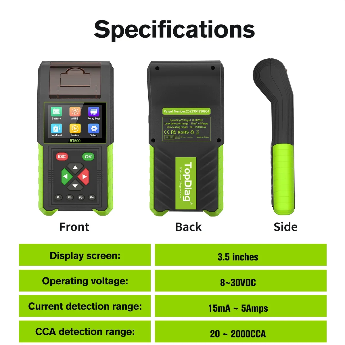 2024 Original JDiagTopdiag BT500 Auto Battery Tester Diagnostic Tools Support Multifunctional 12V/24V Battery Analyser