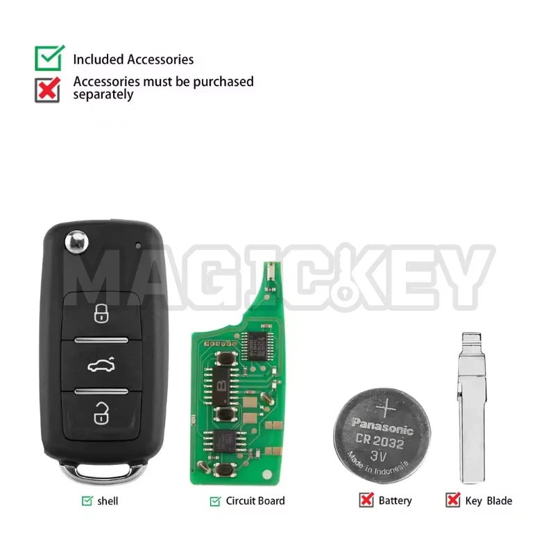 KEYDIY KD NB08-3 NB Series Universal Flip Remote Key 3 Buttons Compatible with Volkswagen Type Vehicles