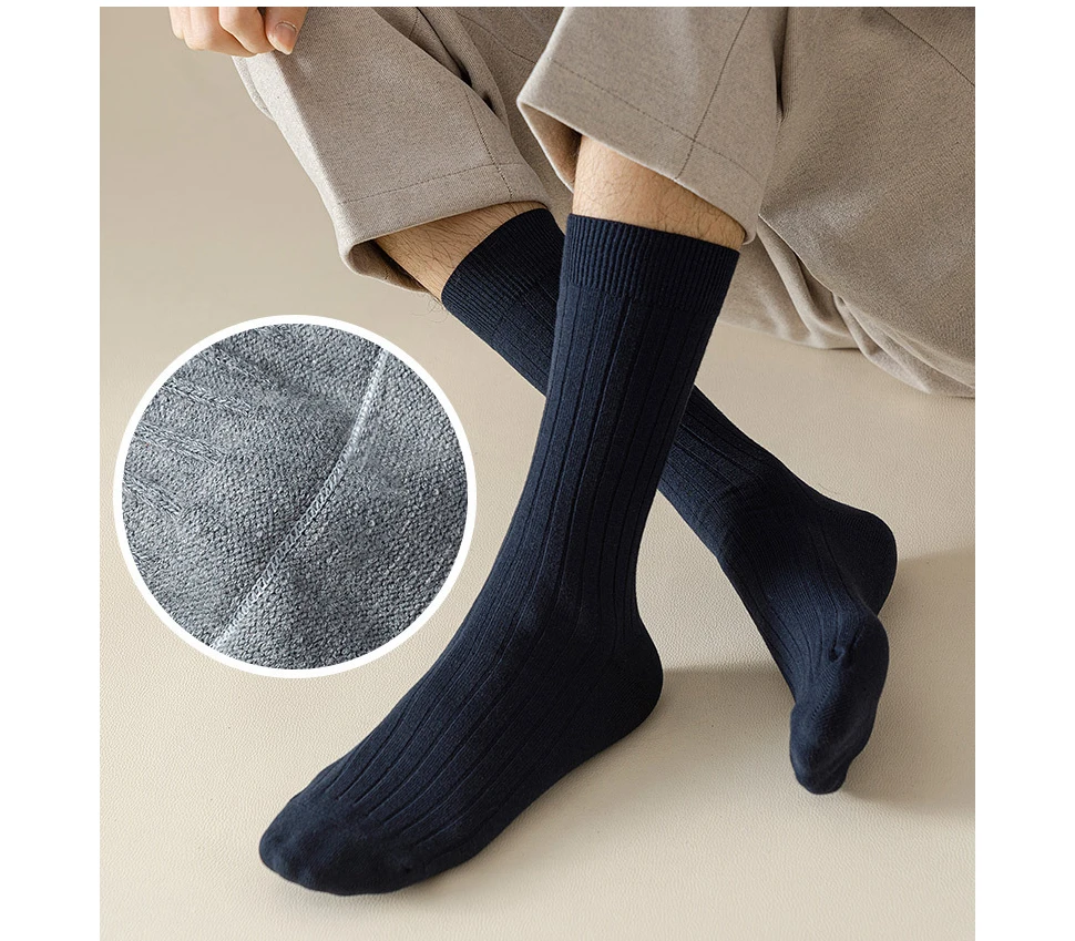 Herren-Kleid, lange Socken, Übergröße, Baumwolle, einfarbig, gestreift, Business, elastisch, ohne Knochen, atmungsaktiv, schweißabsorbierend, Socken für Herren – Detail 5