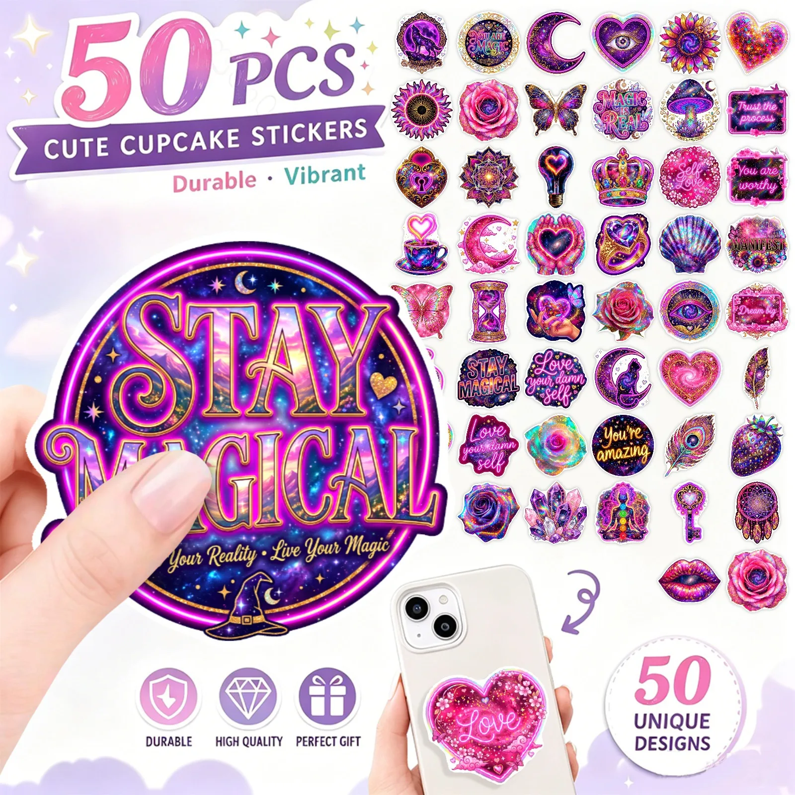 10/30/50PCS Galaxy Spiritual Mandala Stickers Aesthetic Rose Crystal Mix Decorative for Luggage Skate Bottle Graffiti Sticker