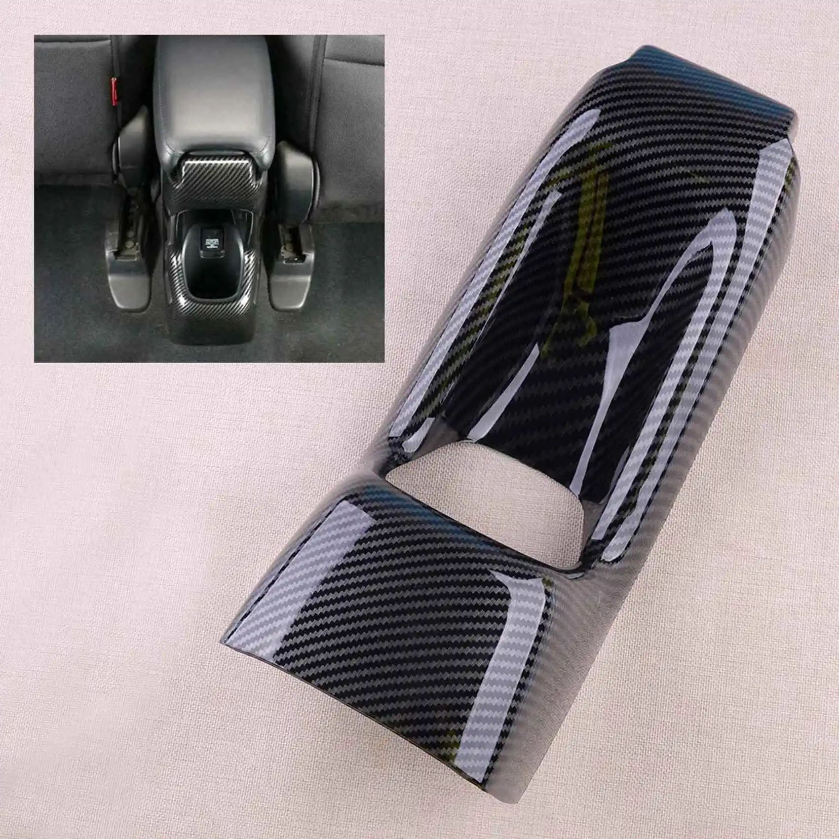 A67K-Carbon Fiber Style Rear Seat Armrest Box Anti Kick Cover Trim Fit For Honda HR-V HRV Vezel 2016 2017 2018 2019