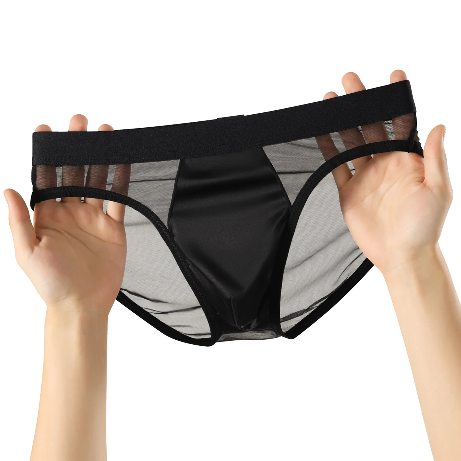See Through Mesh Athletic Briefs Men Glossy Satin U Convex Pouch Gym Underwear Quick Dry Low Rise Lightweight Sport Workout