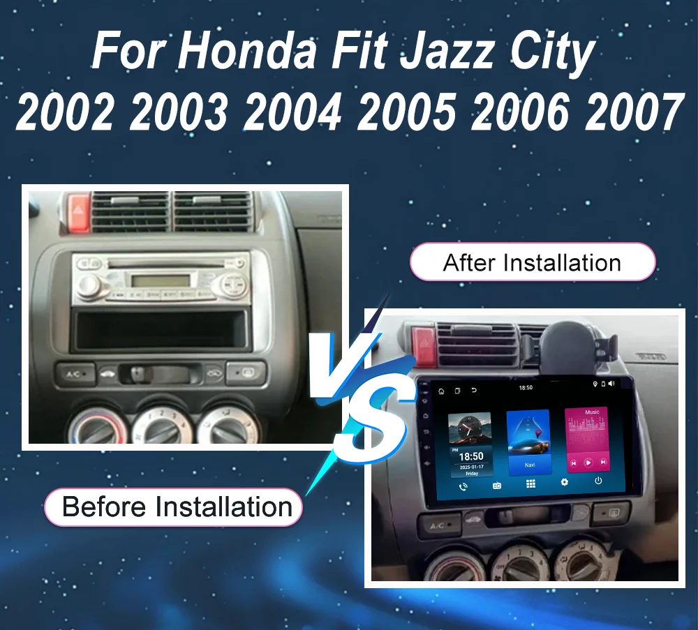 Car Android 14 Radio Stereo For Honda Fit Jazz City 2002 2003 2004 2005 2006 2007 Auto Multimidia Video Player Carplay 2Din DVD