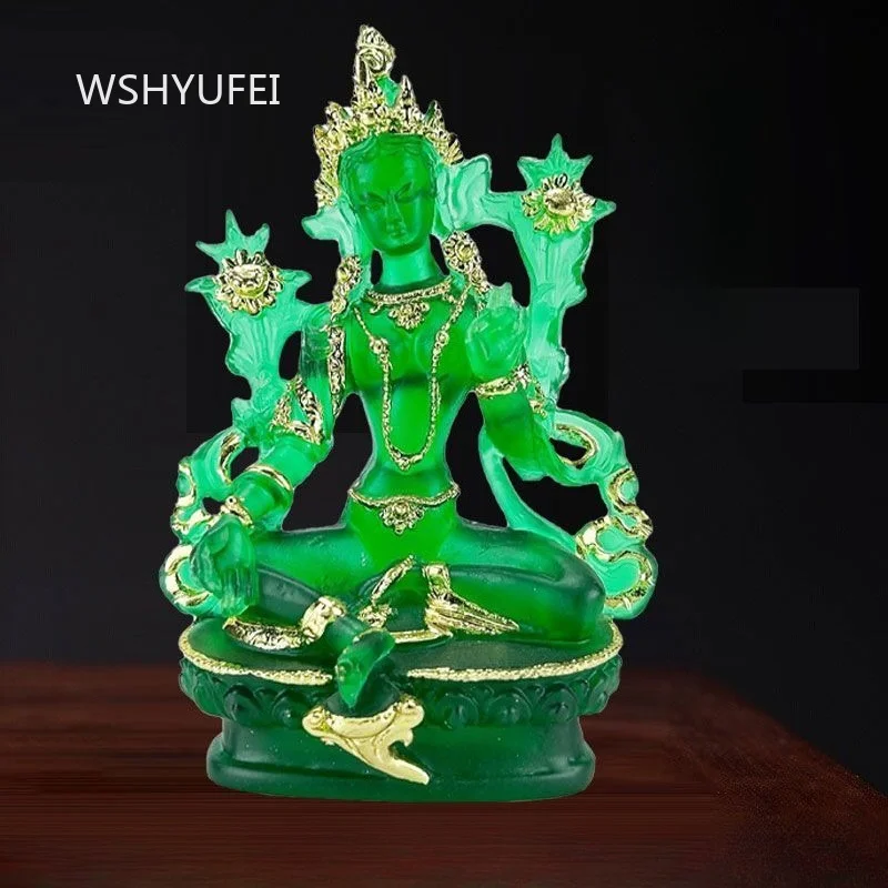 Glass Green Buddha Statue Household Enshrine Buddha Statue Ornament Chinese Style Buddhist Shrine Ornament Religious Supplies