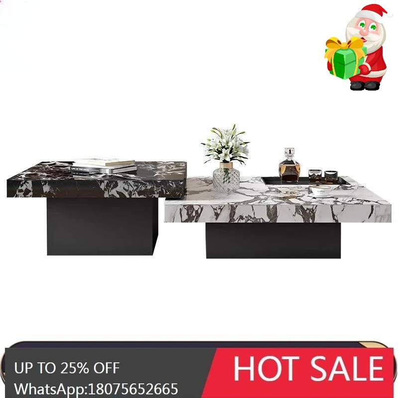 

MJY Italian Minimalist Rock Plate Coffee Table Light Luxury Marble Small Apartment Square High and Low Combination