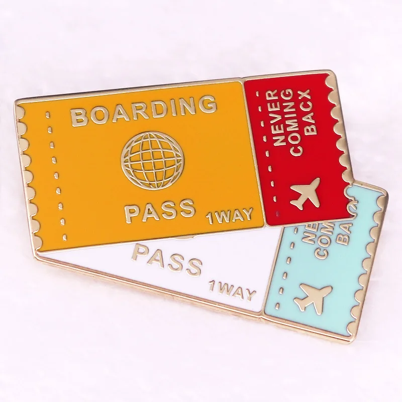 A2600 Cartoon Air Ticket Brooch Pins Badge Enamel Pin boarding pass For Kids Explorer ticket Jewelry Accessory Gift