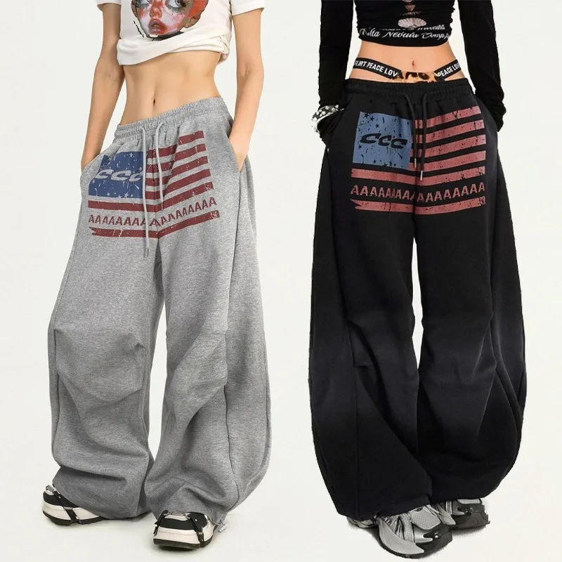 Y2K pants Harajuku American Vintage Letter Print Wide Leg Pants Men Wome Hip Hop Goth Sweatpants 2000s Wide Leg Pants Streetwear