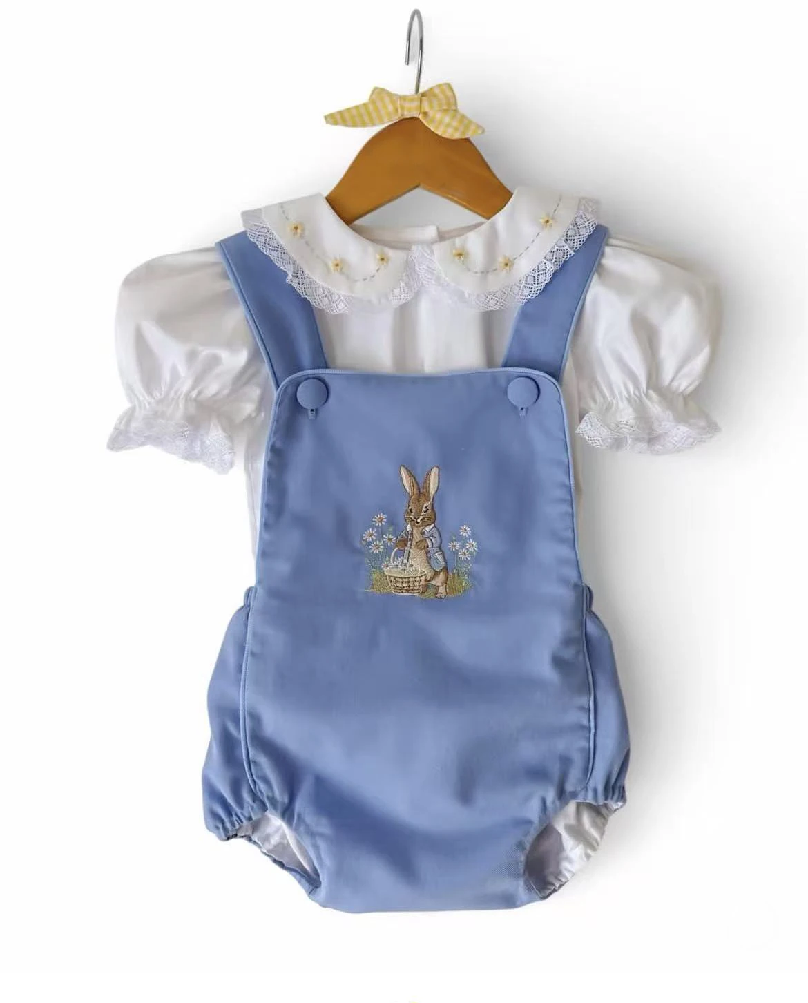 0-6Y Baby Girl Summer Rabbit Embroidery Blue Outfit Suit for Birthday Holiday Photography  B527