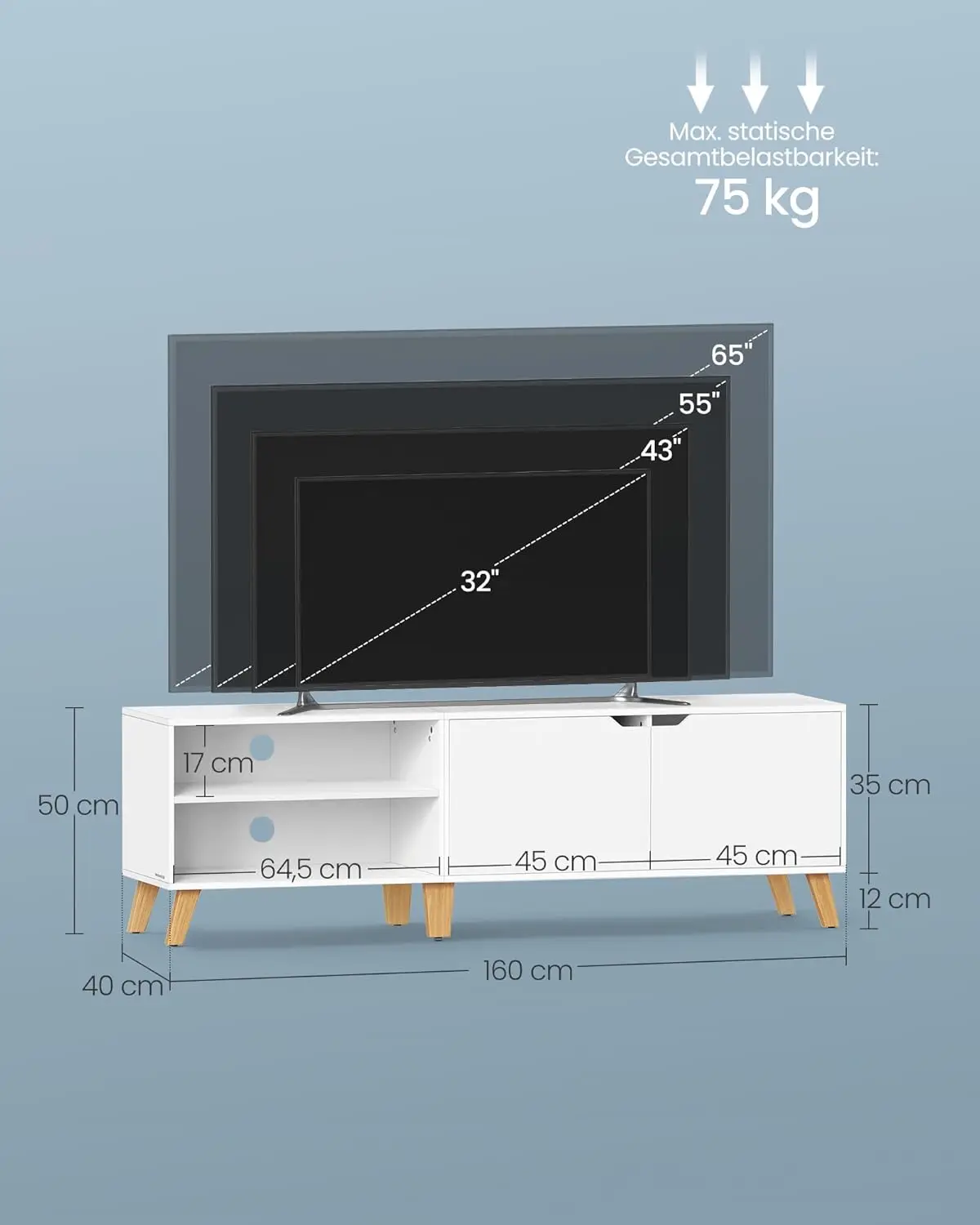 VASAGLE Low board TV wardrobe, Long 140cm, for television up to 65 inches