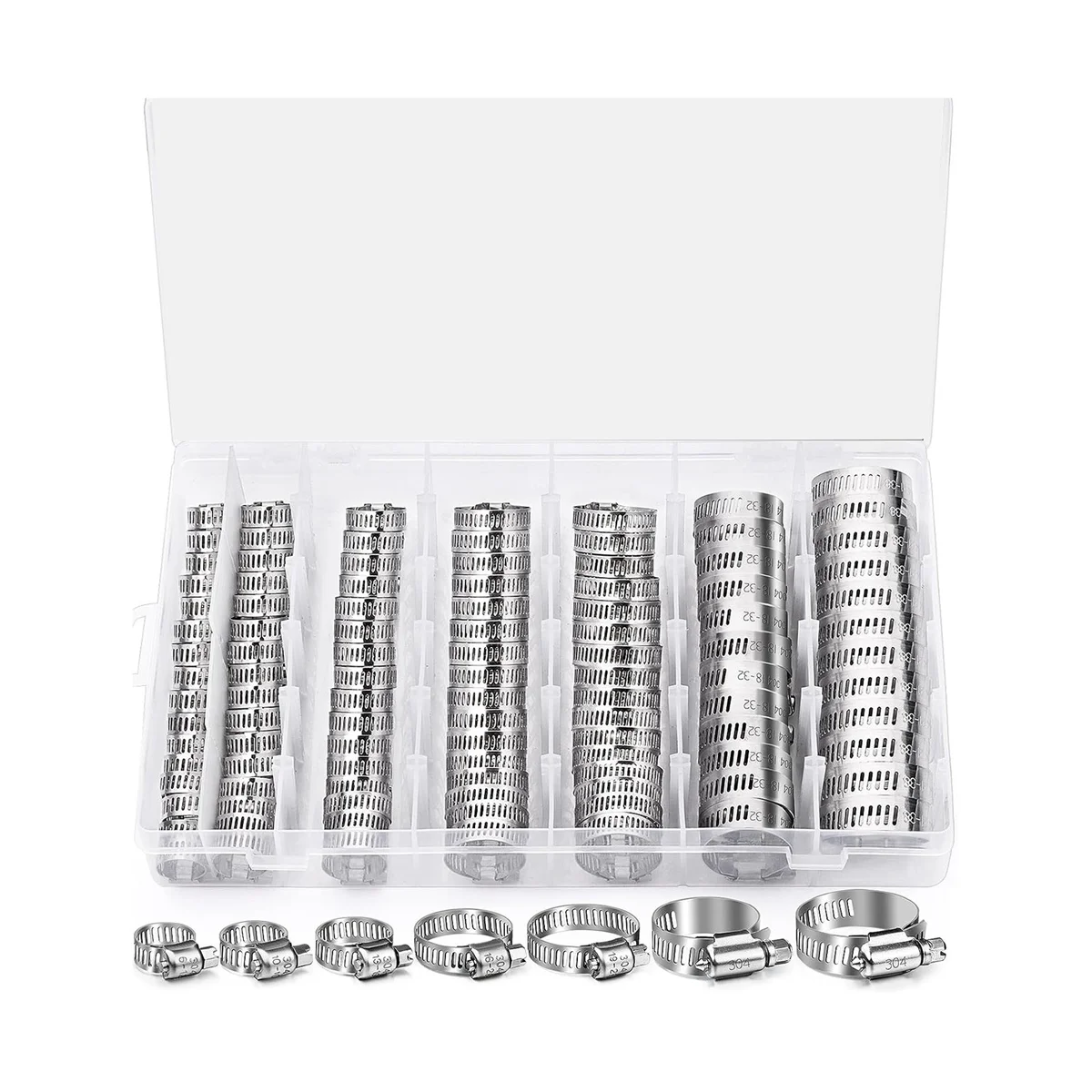 Hose Clamp- 120PCS 304 Stainless Steel Hose Clamp Assortment Kit 1/4Inch-1-1/2Inch Clamp for Fuel Line, Plumbing,Tube