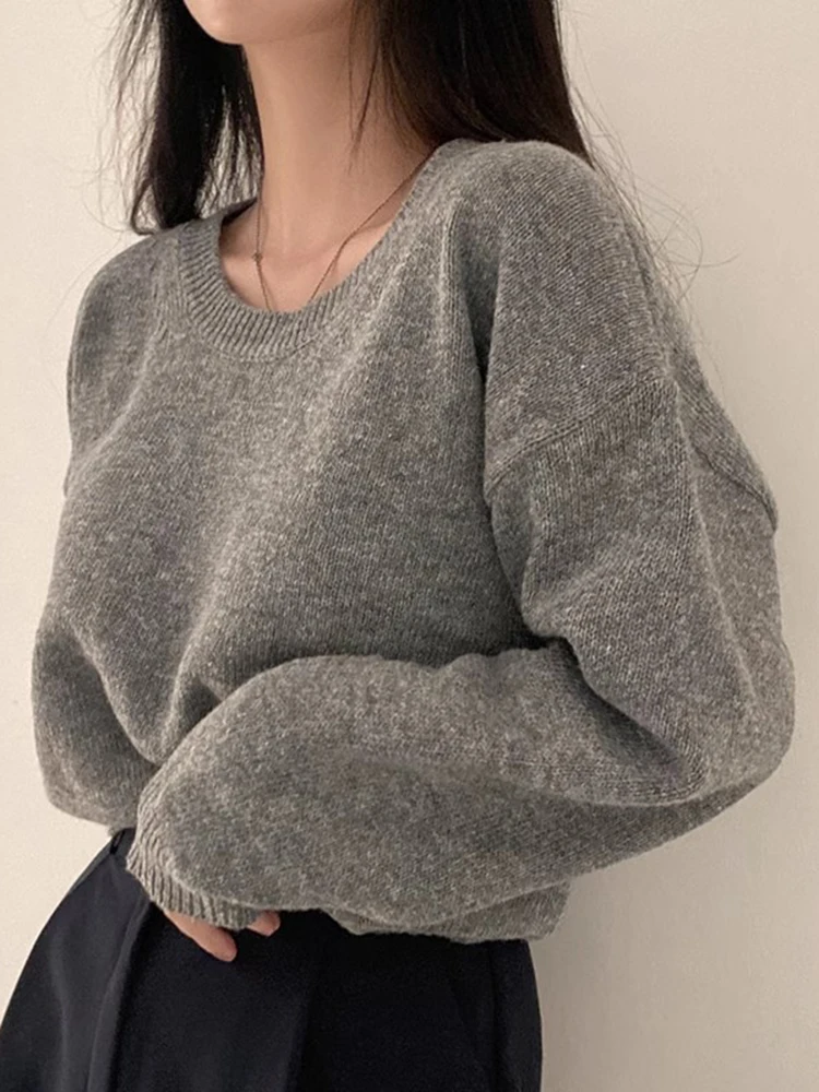 Fashion Women Sweater 2024 New Spring Korean Solid Color Loose  Pullovers O-neck Long Sleeve Tops Vintage Knitwear Clothing