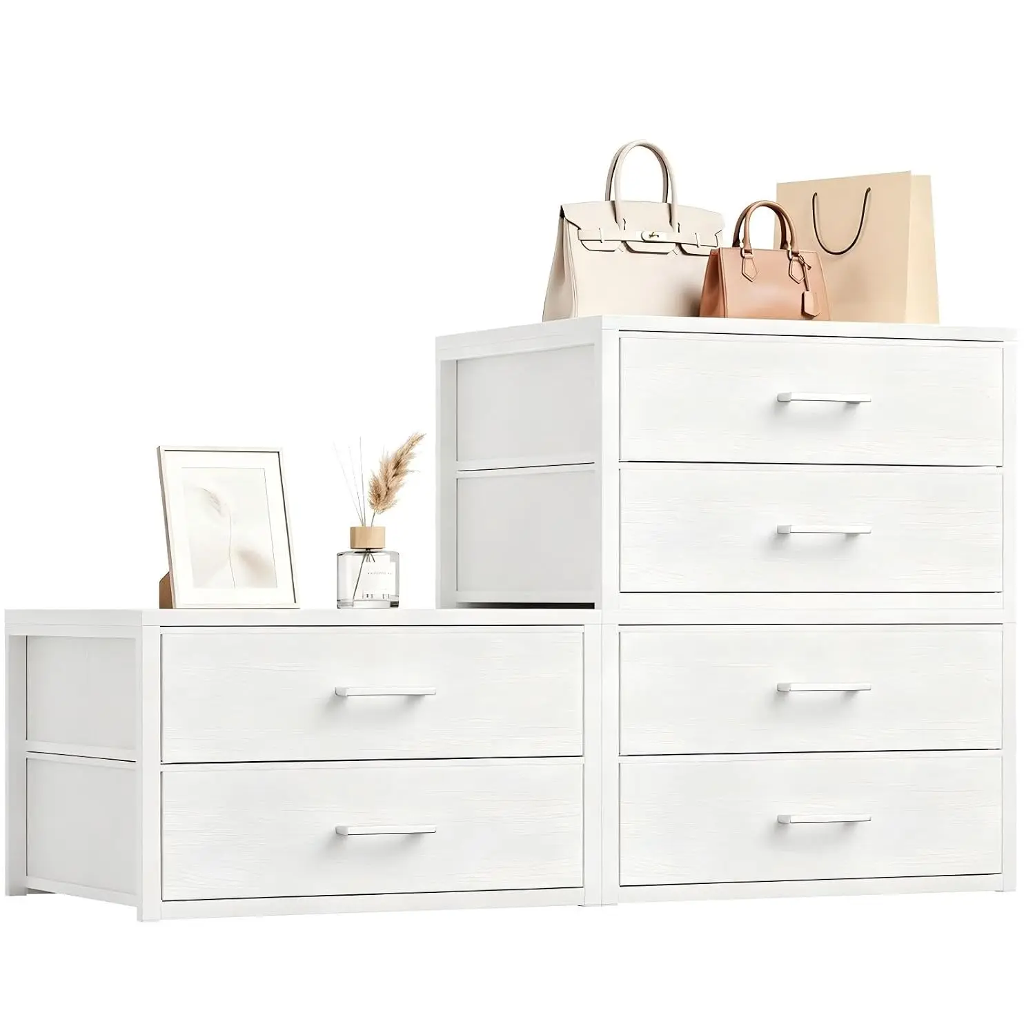 White Stackable Fabric Drawer Closet Storage Dresser 3-Pack, Customized