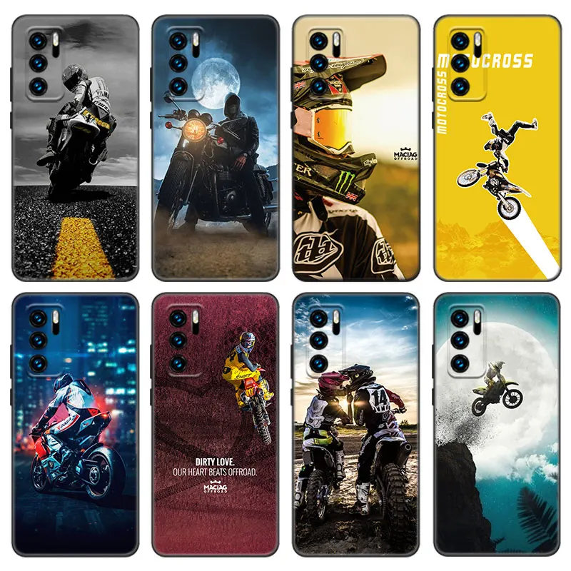 Moto Cross Motorcycle Sports Case For Huawei P50 P40 P30 P20 Pro P10 P9 P8 Lite 2017 P Smart Z S 2021 2020 Pro 2019 2018 Cover