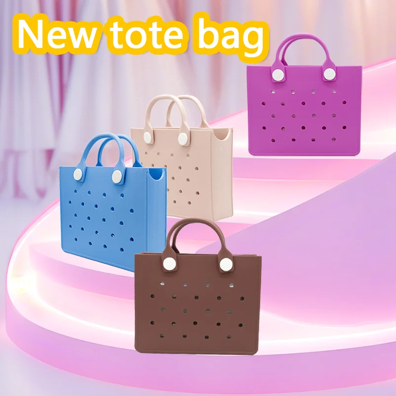 New Blue Purple Cute Tote Bag EVA Puched Handbag Women Evening Bag fit Charms Outdoor Beach Bags for Girls