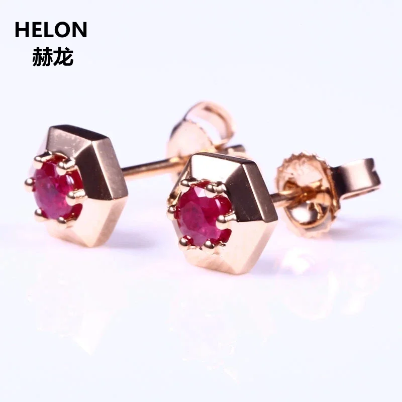 Solid 14k Rose Gold Earrings Natural Ruby Women Trendy Stud Earrings Fine Jewelry Charming Classic