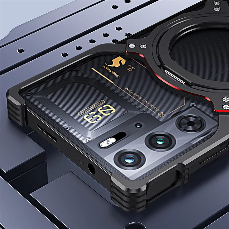 For ZTE Nubia Red Magic 10Air 10 9 8 Pro Plus 8 Magnetic Rimless Metal Case Aluminum Alloy Bumper Rotate Ring Stand Charge Cover