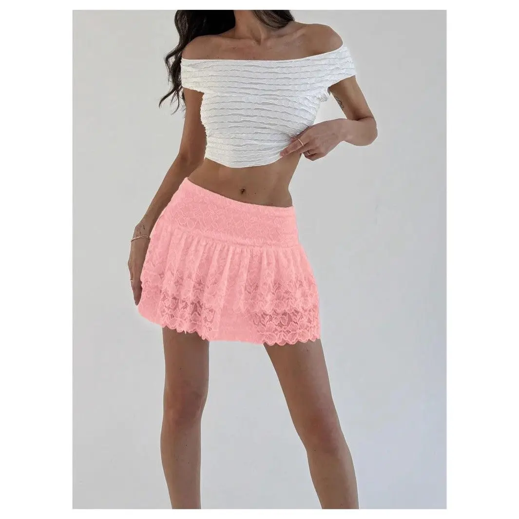 2024 Sexy Kant Splice Hoge Taille Elastische Pure Kleur ort Rok Ballet Sle Taart Rok Polyester Vezel Busin Thuisgebruik