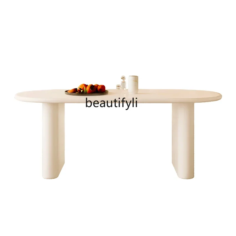 YH Nordic solid wood dining table, small apartment oval island French style, household milk white dining table and chairs