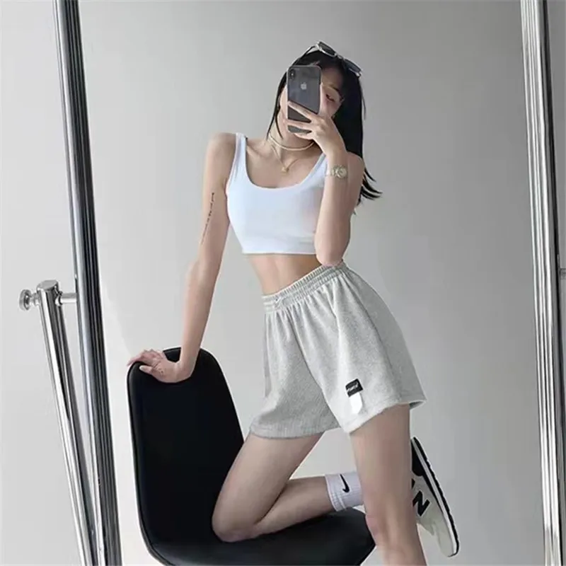 Hoge taille rechte pijpen sport casual orts dames zomer nieuwe faion wijde pijpen broek trendy asymmetrische l taille