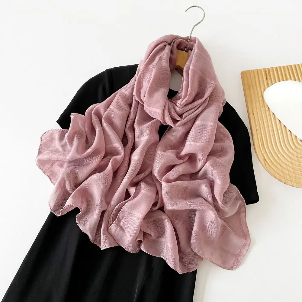Fashion Korean Luxury Silk Scarf Strip Elegant Women's Shawls Pure Color Thin Long Silk Shawls Beach