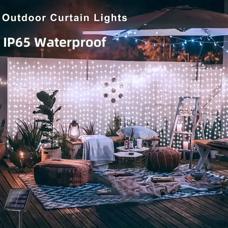 Solar Hanging Curtain Lights Waterproof IP54 8 Modes Warm White White Multicolor Outdoor Lights for Terrace Yard Wedding Decor