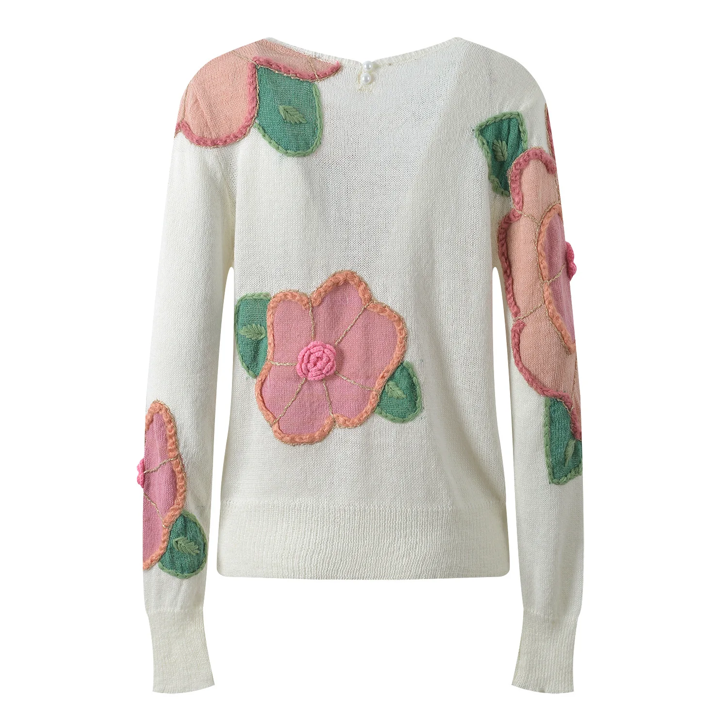 سترة نسائية منسوجة بلون الأزهار من Ele Sweet طويلة Sve مستديرة Ne ناعمة ومريحة ومتعددة الاستخدامات للخريف والشتاء