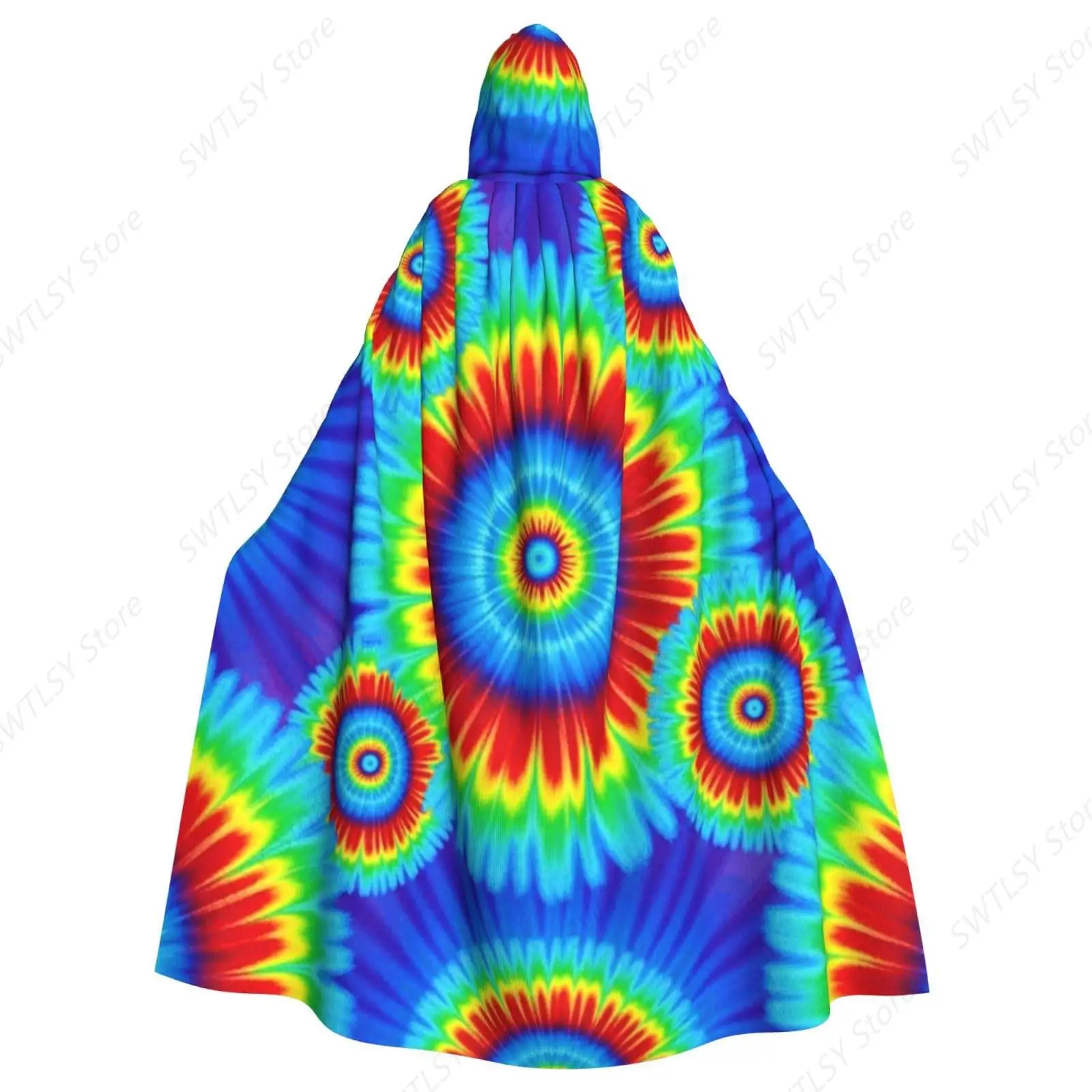 Costume Wizard Cape Compatible with Spiral Tie Dye Blue for Women Men Robe Hooded Cloak Cosplay