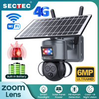 SECTEC 12X ZOOM Red/Blue Alarm Floodlight 4G Solar Battery PTZ Camera Night Vision WIFI Home Surveillance Cameras