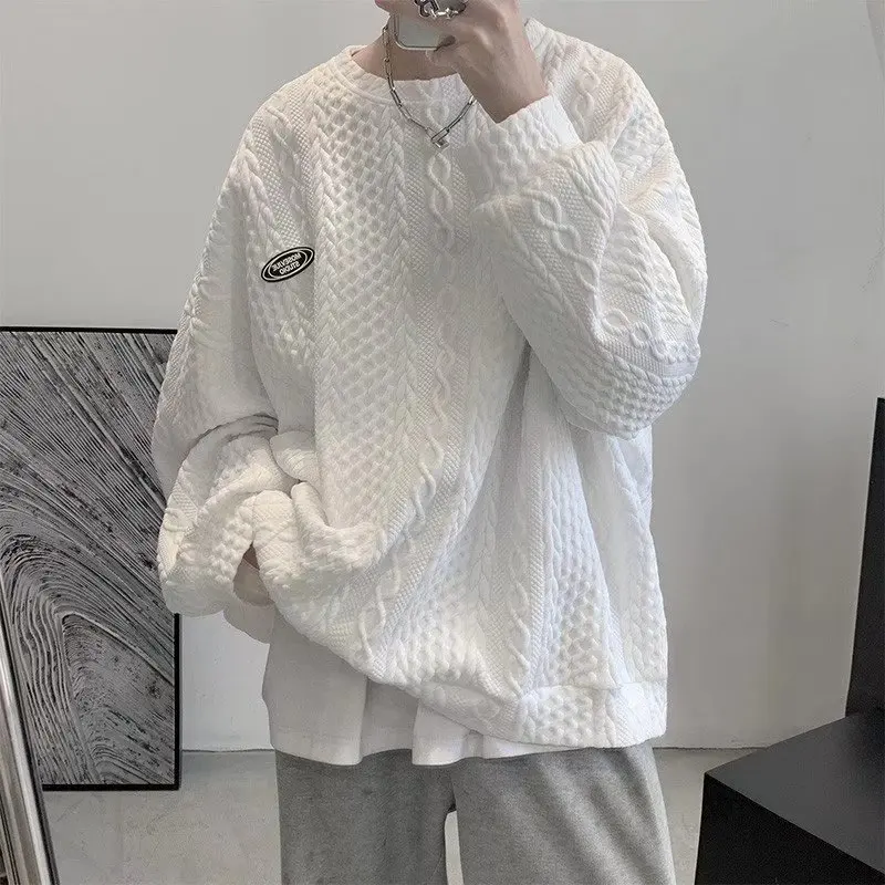 

2025 Spring and Autumn Waffle Design Sweater Men's Korean Version Trendy Top Ins Trendy High Street Pullover Top