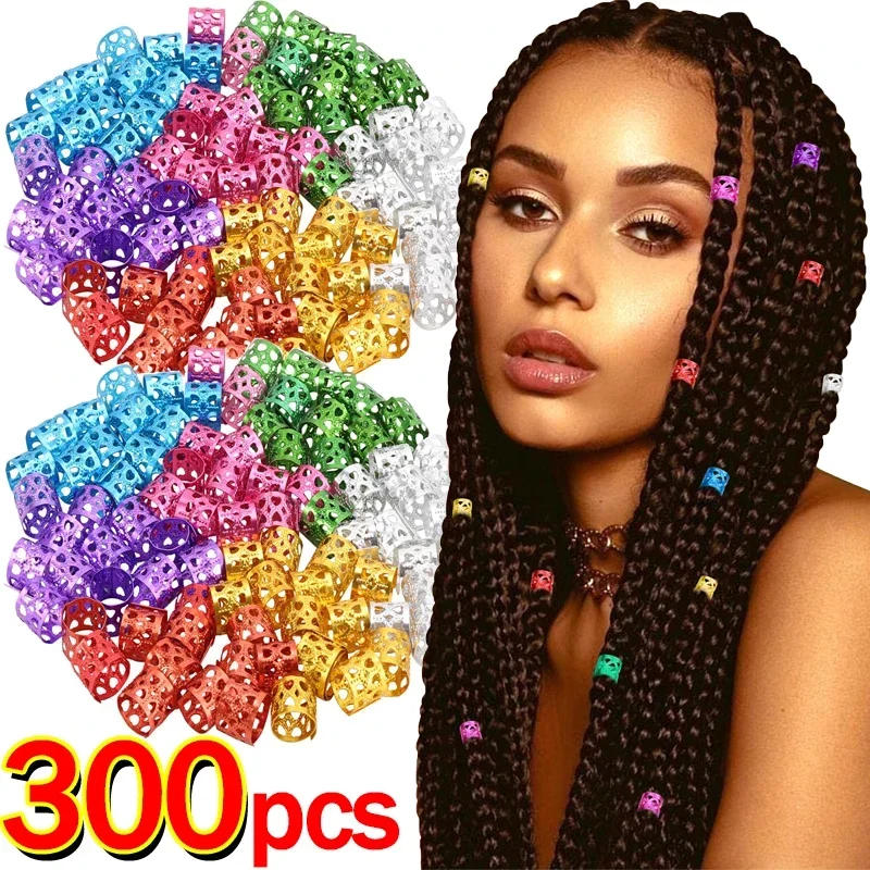 100/300pcs Colorful Dirty Braids Beads Hairpin Women Adjustable Dreadlock Hair Ring Cuff Clip Hip Hop Headwears Jewelry