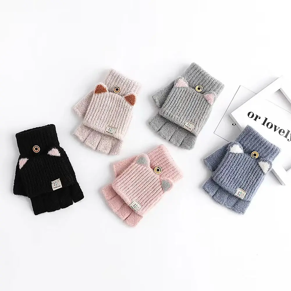 Knitted Wool Finger Gloves Thicken Flip Cover Glove Bracers Korean Style Screen Touchable Winter Gloves For Woman Winter Warm